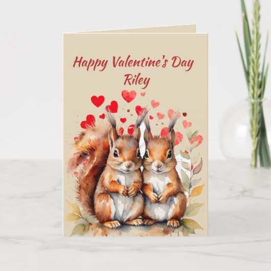 名前をカスタムするラブかわいいリス動物のハート シーズンカード (正面)