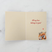 名前をカスタムするラブカワイイキツネ動物ハート シーズンカード (内部)