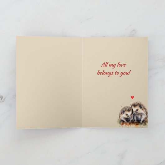 名前をカスタムするラブキュートハリネズミ動物ハート シーズンカード (内部)