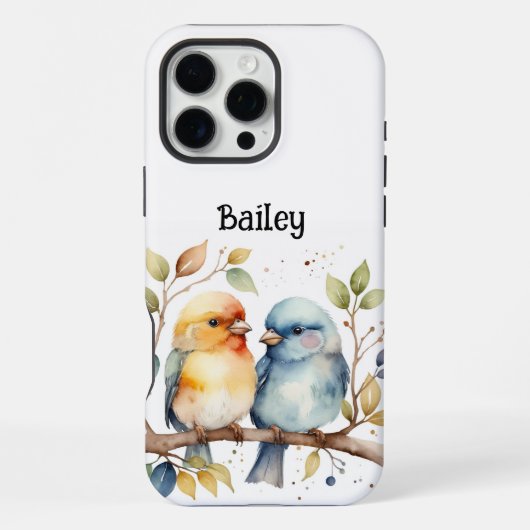 名前をカスタムするラブバード野生生物自然動物アート iPhoneケース (裏面)