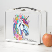 名前をカスタムするランチボックスユニーク、ユニコーンデザインフローラ メタルランチボックス (インサイチュ)