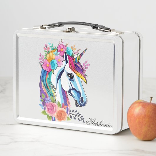名前をカスタムするランチボックスユニーク、ユニコーンデザインフローラ メタルランチボックス (インサイチュ)