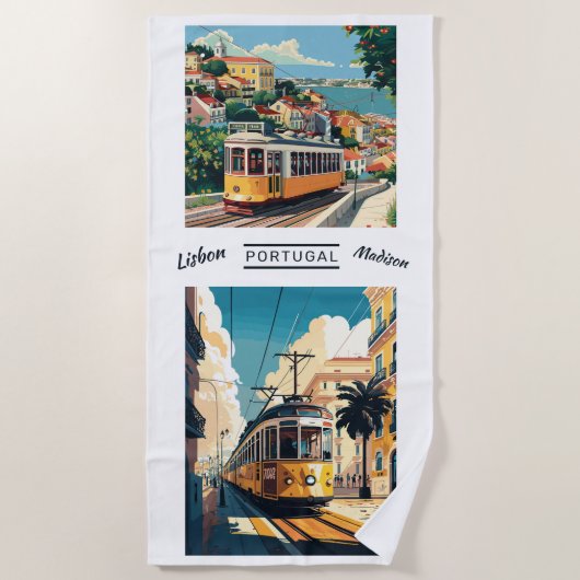 名前をカスタムするリスボンポルトガル ビーチタオル (正面)