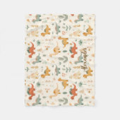 名前をカスタムするリトル恐竜ベージュニュートラルトーン フリースブランケット (正面)