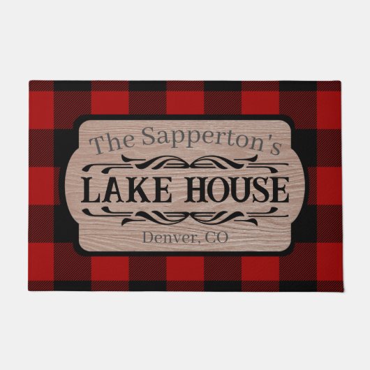 名前をカスタムするレイクハウスプラ素朴イド ドアマット (正面)