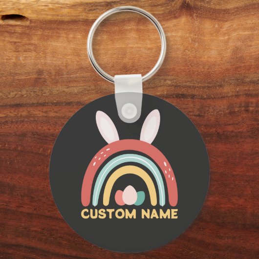 名前をカスタムするレインボーエッグバニーイヤーキュートイースター キーホルダー (正面)