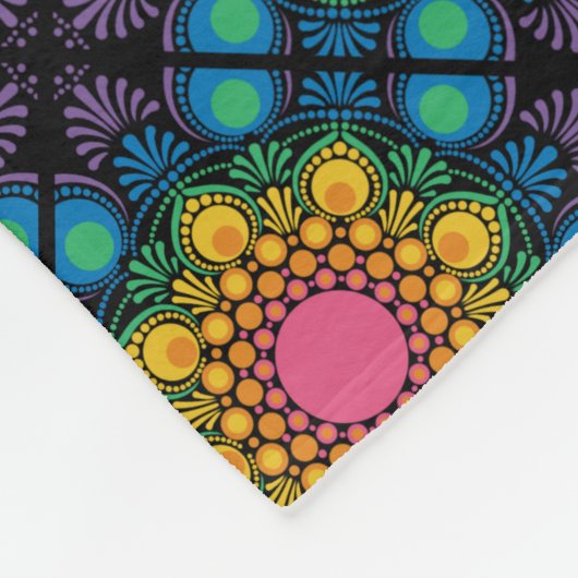 名前をカスタムするレインボーフローラファウンテンダイヤモンドタイル フリースブランケット (角)