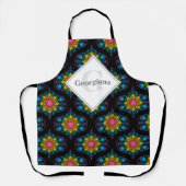 名前をカスタムするレインボーフローラファウンテンミッドオモダンギー エプロン (正面)
