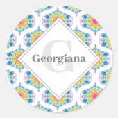 名前をカスタムするレインボーフローラマンダラレトロオギー ラウンドシール (正面)