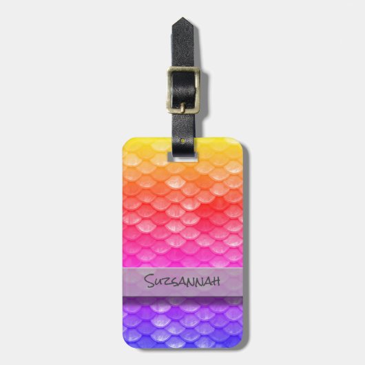 名前をカスタムするレインボーマーメはかりで測イド ラゲッジタグ (正面縦)