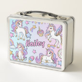 名前をカスタムするレインボーユニコーン新学期 メタルランチボックス (裏面)
