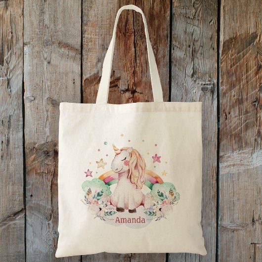 名前をカスタムするレインボーユニコーン トートバッグ