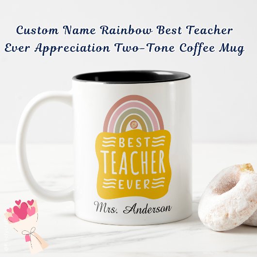 名前をカスタムするレインボー最高の先生の評価 ツートーンマグカップ