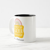 名前をカスタムするレインボー最高の先生の評価 ツートーンマグカップ (正面左)