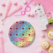 名前をカスタムするレインボー聴診帯ハート ペーパープレート (パーティー)