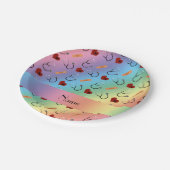 名前をカスタムするレインボー聴診帯ハート ペーパープレート (アングル)