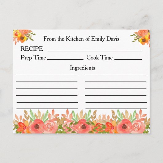 名前をカスタムするレシピカード(花と緑) ポストカード (正面)