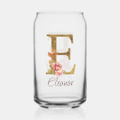 名前をカスタムするレターEゴールドフォイル赤面ピンクローズ ガラス缶 (裏面)