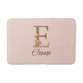 名前をカスタムするレターEゴールドフォイル赤面ピンクローズ バスマット