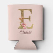 名前をカスタムするレターEゴールドフォイル赤面ピンクローズ 缶クーラー (裏面)