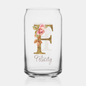 名前をカスタムするレターFゴールドフォイル赤面ピンクローズ ガラス缶 (正面)