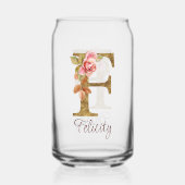 名前をカスタムするレターFゴールドフォイル赤面ピンクローズ ガラス缶 (裏面)