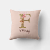 名前をカスタムするレターFゴールドフォイル赤面ピンクローズ クッション (裏面)