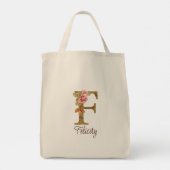 名前をカスタムするレターFゴールドフォイル赤面ピンクローズ トートバッグ (裏面)