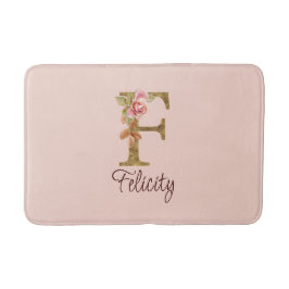 名前をカスタムするレターFゴールドフォイル赤面ピンクローズ バスマット