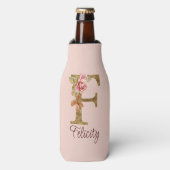 名前をカスタムするレターFゴールドフォイル赤面ピンクローズ ボトルクーラー (ボトル正面)