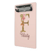 名前をカスタムするレターFゴールドフォイル赤面ピンクローズ ミニクリップボード (アングル2)