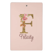 名前をカスタムするレターFゴールドフォイル赤面ピンクローズ ミニクリップボード (裏面)