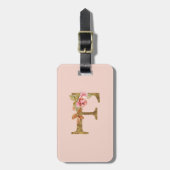 名前をカスタムするレターFゴールドフォイル赤面ピンクローズ ラゲッジタグ (正面縦)