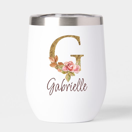 名前をカスタムするレターGゴールドフォイル赤面ピンクローズ (背面)