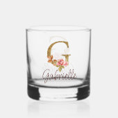 名前をカスタムするレターGゴールドフォイル赤面ピンクローズ ウイスキーグラス (正面)