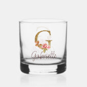 名前をカスタムするレターGゴールドフォイル赤面ピンクローズ ウイスキーグラス (裏面)