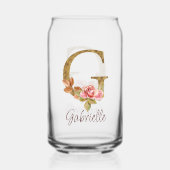名前をカスタムするレターGゴールドフォイル赤面ピンクローズ ガラス缶 (正面)