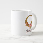名前をカスタムするレターGゴールドフォイル赤面ピンクローズ ジャンボコーヒーマグカップ (正面右)