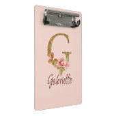 名前をカスタムするレターGゴールドフォイル赤面ピンクローズ ミニクリップボード (アングル)