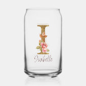 名前をカスタムするレターHゴールドフォイル赤面ピンクローズ ガラス缶 (正面)