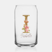 名前をカスタムするレターHゴールドフォイル赤面ピンクローズ ガラス缶 (裏面)