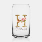 名前をカスタムするレターHゴールドフォイル赤面ピンクローズ ガラス缶 (裏面)