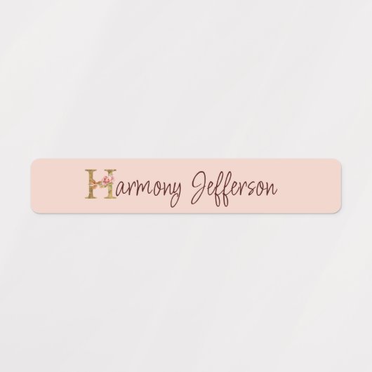 名前をカスタムするレターHゴールドフォイル赤面ピンクローズ ラベル (デザイン2)