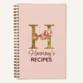 名前をカスタムするレターH金ゴールド赤面ピンクローズレシピ ノートブック (正面)