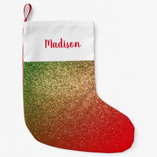 名前をカスタムするレッドグリーン金ゴールドグリッター スモールクリスマスストッキング (正面)