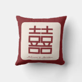 名前をカスタムするレッドダブル中国のシ結婚ーズ クッション (裏面)