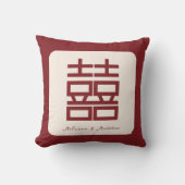名前をカスタムするレッドダブル中国のシ結婚ーズ クッション (正面)