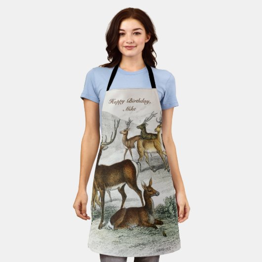 名前をカスタムするレッドディアハート、ヒンド、ローバックマスク鹿 エプロン (着用した状態)