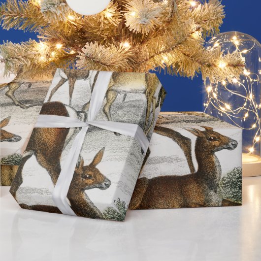 名前をカスタムするレッドディアハート、ヒンド、ローバックムスクディアー ラッピングペーパー (クリスマス)