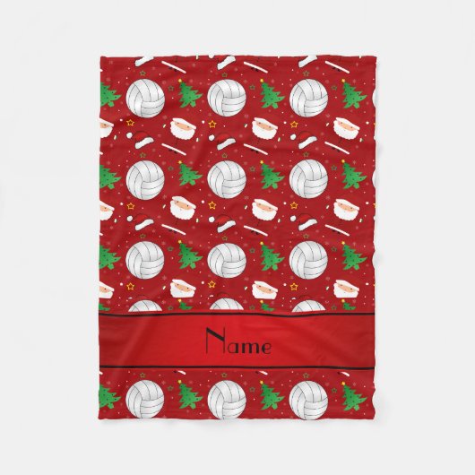 名前をカスタムするレッドバレーボールのクリスマスパターン フリースブランケット (正面)